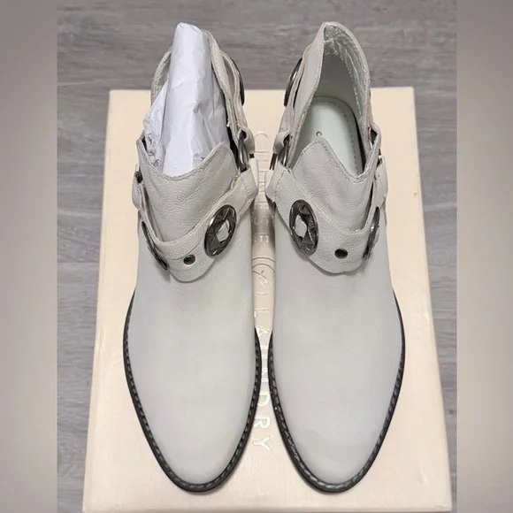 Chinese Laundry Austin White Buff Leather Western Ankle Boots Size 8 - Picture 5 of 10